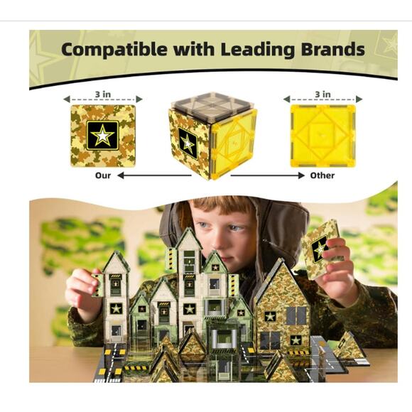 100PCS Army Magnetic Tiles Building Toys, Military Magnetic Blocks STEM Sensory - Picture 5 of 7